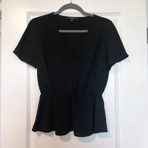 Women's Button-Front V-Neck Peplum Blouse, Black Size S